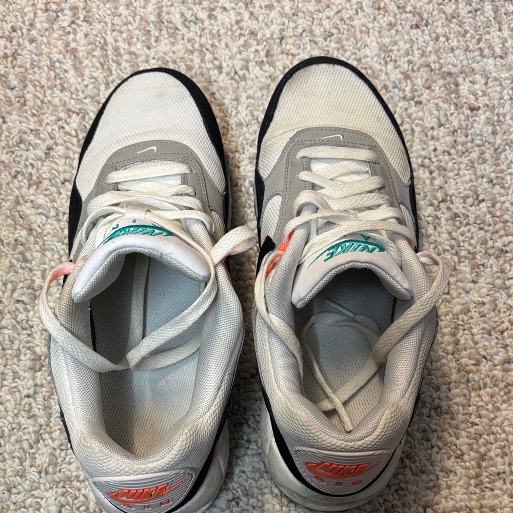 Nike White, Gray, Black Low-Top Sneakers with Teal and Orange Accents